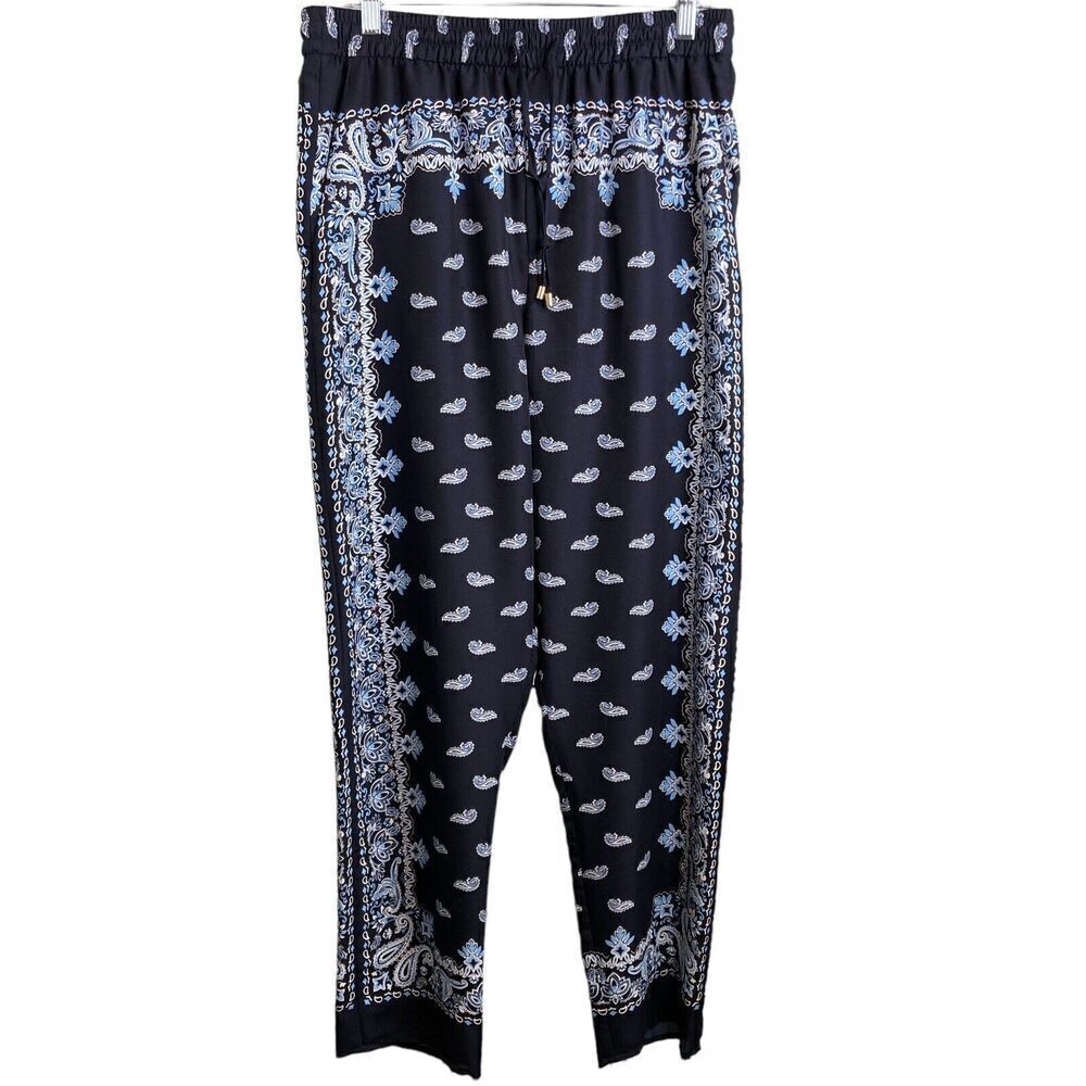 DKNY Women's Drawstring Paisley Beach Lounge Pants Sz L Nautical Flowy Boho